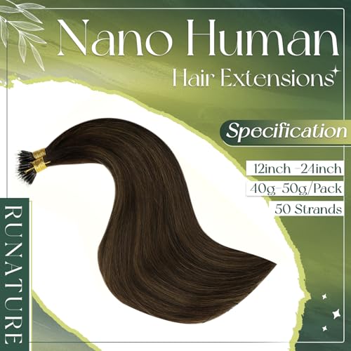 RUNATURE Nano Hair Extensions Real Human Hair Brown Ombre Dark Brown Nano Beads Hair Extensions Human Hair Nano Ring Straight Remy Hair 12 Inch 40 Gram #2/2/6 - Image 2