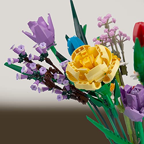 MERK Blumenstrauß Bausatz, 1331 Teile, 23 Blumen, Kompatibel mit Lego 10280 Bunt – Bild 8