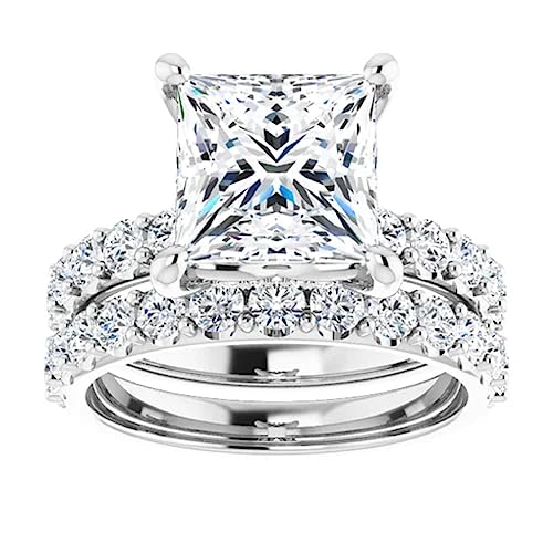 10K Solid White Gold Handmade Engagement Ring 2.5 CT Princess Cut Moissanite Diamond Solitaire Wedding/Bridal Ring Set for Women, Lovely Ring Gift for Wife2