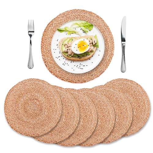 Image of Eco Crave Natural Jute Placemats Set of 6, Round Woven Table Mats, 13 Inch Rattan Charger Plates for Dinner, Boho Farmhouse Braided Place Mats