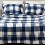 Great Bay Home Super Soft Extra Plush Plaid Polar Fleece Sheet Set. Cozy, Warm, Durable, Smooth, Breathable Winter Sheets with Plaid Pattern. Dara Collection Brand. (Queen, Navy)
