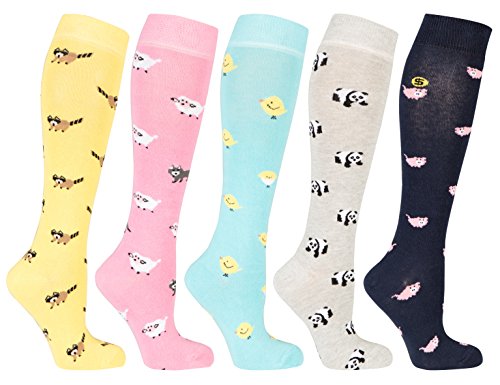 socks n socks-Women 5-Pairs Luxury Cotton Colorful Cool Fun Knee