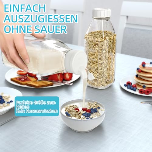 Absovetu Glasflaschen 1 Liter, 2 Stück Milchflaschen Glas mit Deckel – Ansicht 2