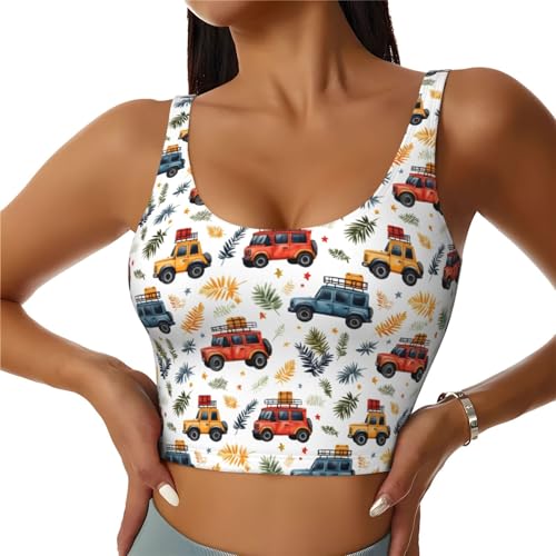 VOSERY Sujetadores deportivos para mujer de alto apoyo, diseño de dibujos animados de plantas de coche, atlético, correr, entrenamiento, camiseta sin mangas, Negro, M
