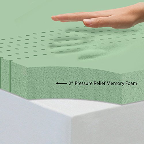 Image of Zinus 2 Inch Green Tea Memory Foam Mattress Topper, Short Queen