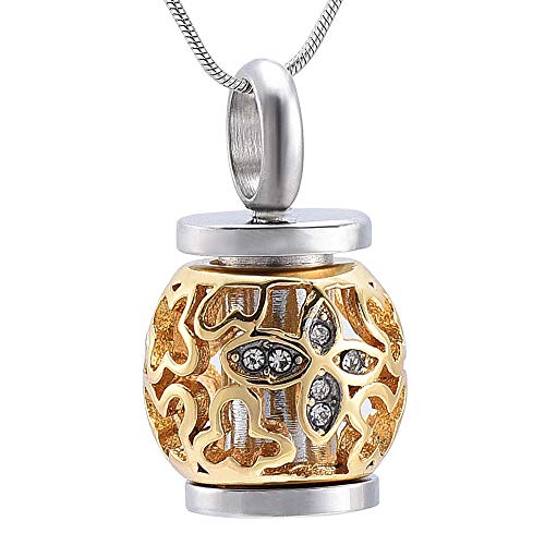 Preisvergleich Produktbild Amuuuz Memorial Urne Halskette Edelstahl Hohllaterne Kristall Runde Feuerbestattung Anhänger Andenken Halskette Asche Halter Urne Funeral Memorial Schmuck-2