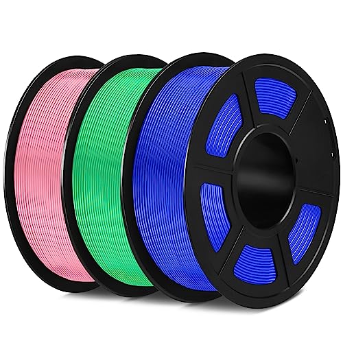 SUNLU PLA Filament d'imprimante 3D 1,75mm,TÃ©nacitÃ© PLA professionnelle, Filament pour Imprimante 3D, PrÃ©cision Dimensionnelle +/- 0.02mm, Bobine de filament 3D de 1KG. (Bleu+Vert+Rose)