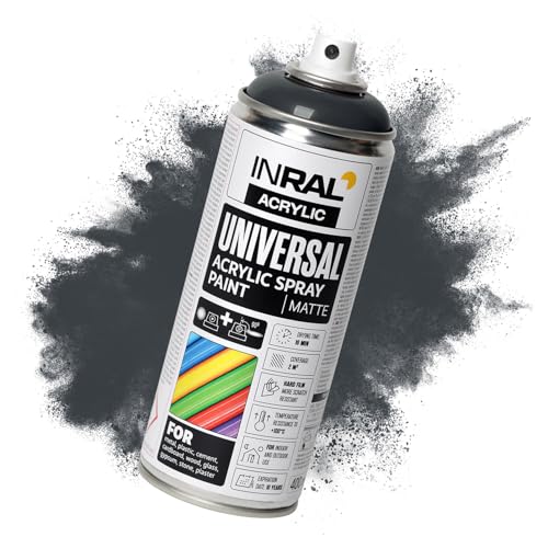INRAL Sprühlack - Anthrazitgrau matt RAL7016 Universal Sprühfarbe 400ml. Spraydose für Metall, Kunststoff, Holz & Stein - Hochdeckende, Regen- und UV-beständige Farbspray für Innen- & Außenbereich