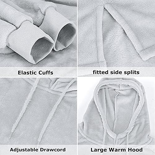 Catalonia Classy Fleece Hoodie Blanket,Super Soft Warm Wearable Blanket, Giant Pullover Hoody with Large Front Pocket for Adults Men Women Dove Grey