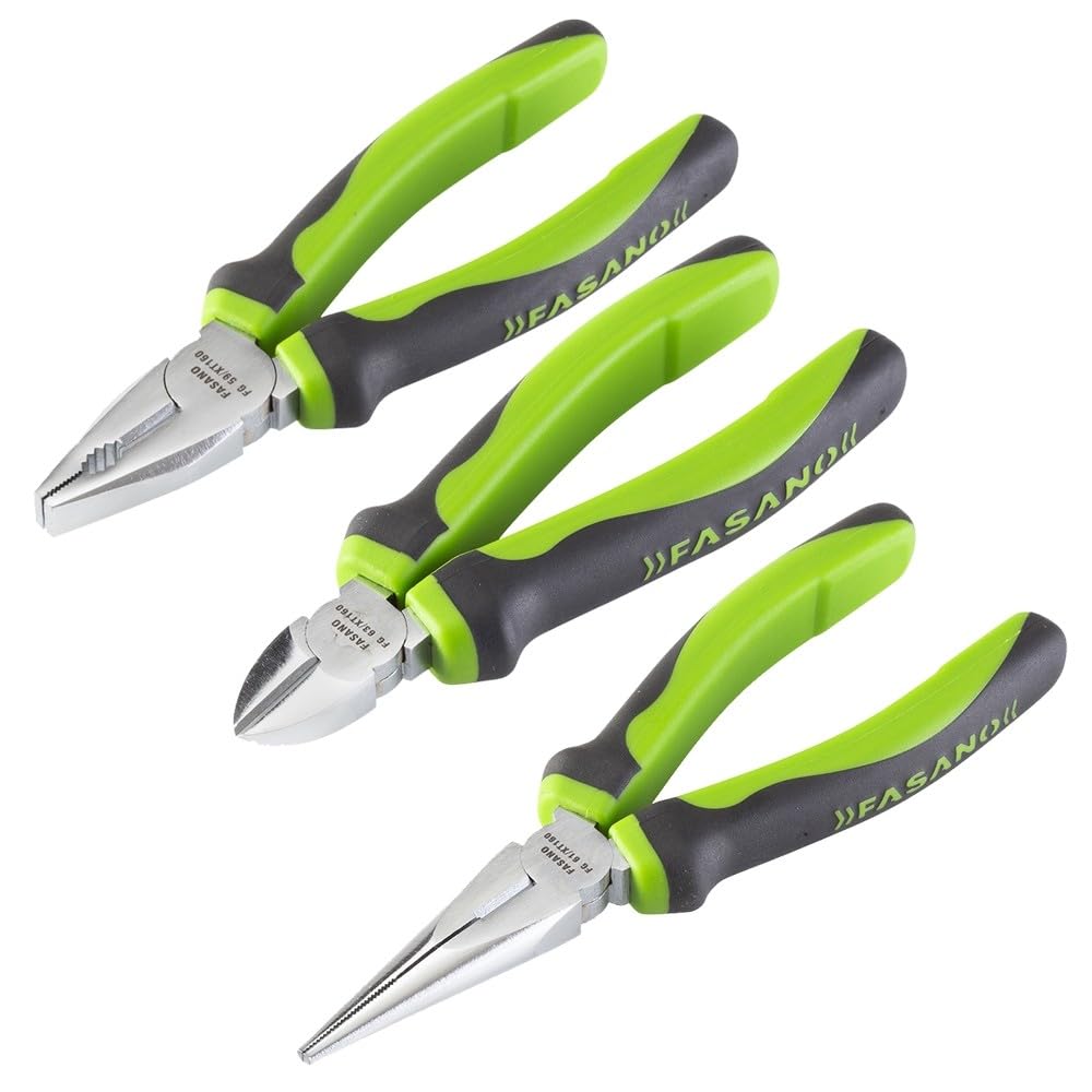 Fasano Tools Set 3 Pinze Professionali, Verde e Grigio, Impugnatura Bi-materiale Ergonomica, FG 59XT/S3, per Uso Professionale