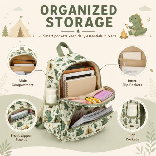 Image of LOIDOU Kids Preschool Backpack for Boys, 15 Inch Dinosaur School Bag, Lightweight Water-Resistant Kindergarten Backpack with Chest Strap for Ages 4-8