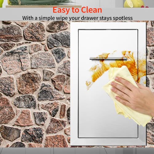 Image of Pull Out Trash Can Drawer Outdoor Kitchen Trash Cabinet Stainless Steel Flush Mount for Outdoor Kitchens & BBQ Islands 14 inch W x 25.7 inch H x 19.4 inch D