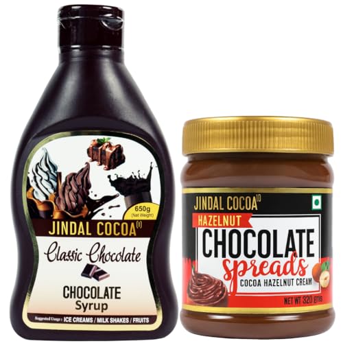 Image of Jindal Cocoa Combo | Classic Chocolate Syrup 650g & Chocolate Hazelnut Spread 320g | Rich in Cocoa | Intense Flavour | No Palm Oil & TransFat
