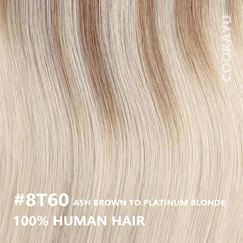 Image of COOKAYU Clip in Hair Extensions Human Hair, 8 /60 Ash Brown to Platinum Blonde Ombre Real Hair Extensions Clip in Human Hair, 14inch 120g 7Pcs