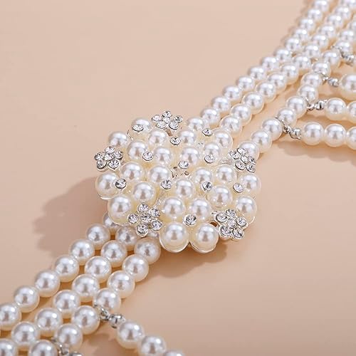 Vista 5 de Aimimier Gargantilla bohemia de múltiples capas de perlas sintéticas de los años 20