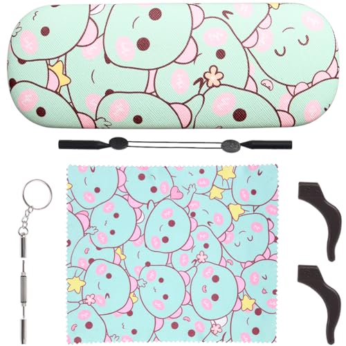 Image of ADBGV Cute Stylish Hard Shell Eyeglasses Cases Protective Case Storage Box With Glasses Cloth Eyeglass Strap for Girl Teen