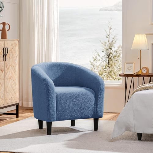 Image of Yaheetech Sherpa Accent Chairs, Compact Furry Barrel Chairs with a Curved Silhouette for Small Spaces, Living Room, Bedroom, Blue
