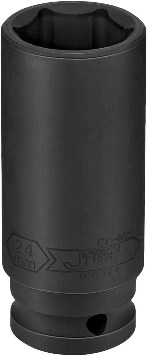 JETECH 1/2 Inch Drive x 24 mm Deep 6-Point Impact Socket