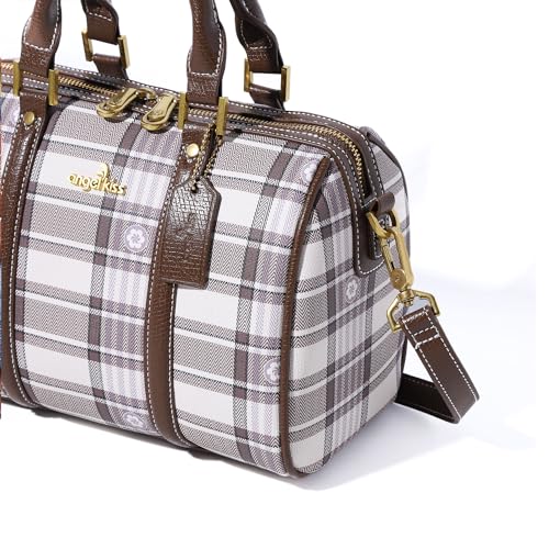 Image of Angel Kiss Women Satchel Purses and Handbags Vegan Leather Boston Barrel Bag Top Handle Shoulder Purse with Crossbody Strap | Vegan Leather