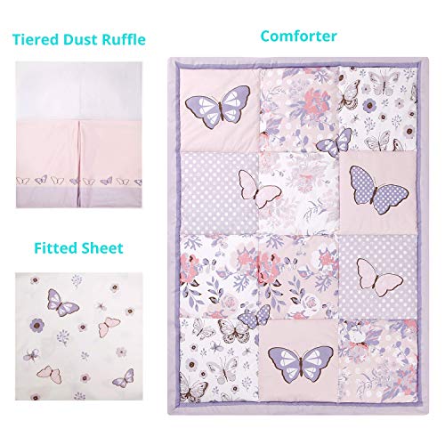 La Premura Butterfly Baby Nursery Crib Bedding Set For Girls – Butterfly 3 Piece Standard Size Crib Bedding Sets In Pastel Pink And Purple #TOP2