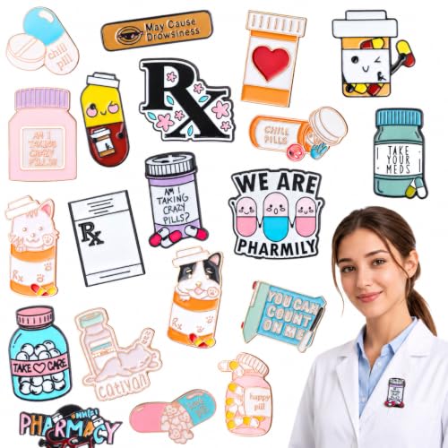 40 Pcs Pharmacy Enamel Lapel Pins Bulk for Backpacks