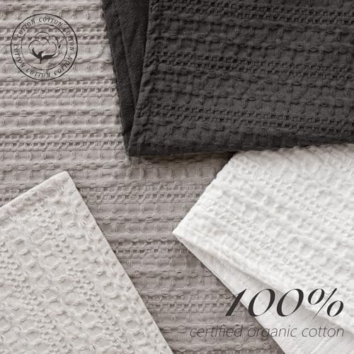 Image of Foindtower Set of 2 Decorative Cotton Waffle Weave Throw Pillow Covers Euro Shams Cushion Covers Accent European Pillowcase for Bed Couch Sofa Bedroom Living Room Home Decor 22x22 Inch Dark Grey