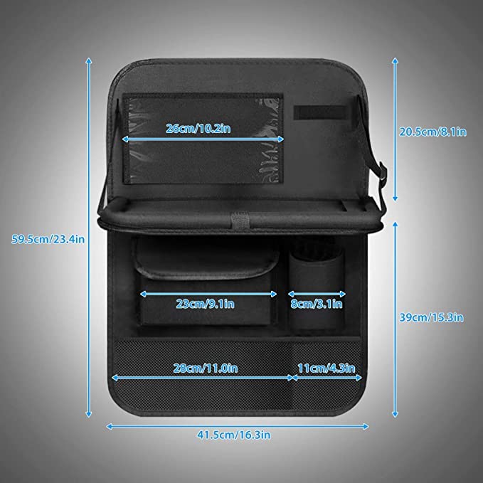 CaiTang Organizer Sedile Posteriore Auto, Organizer Sedile Auto Bambini con Tavolino Pieghevole,Impermeabile Protezione Sedile Auto Bambini con Tasche, Materiale in Tessuto Oxford, Nero