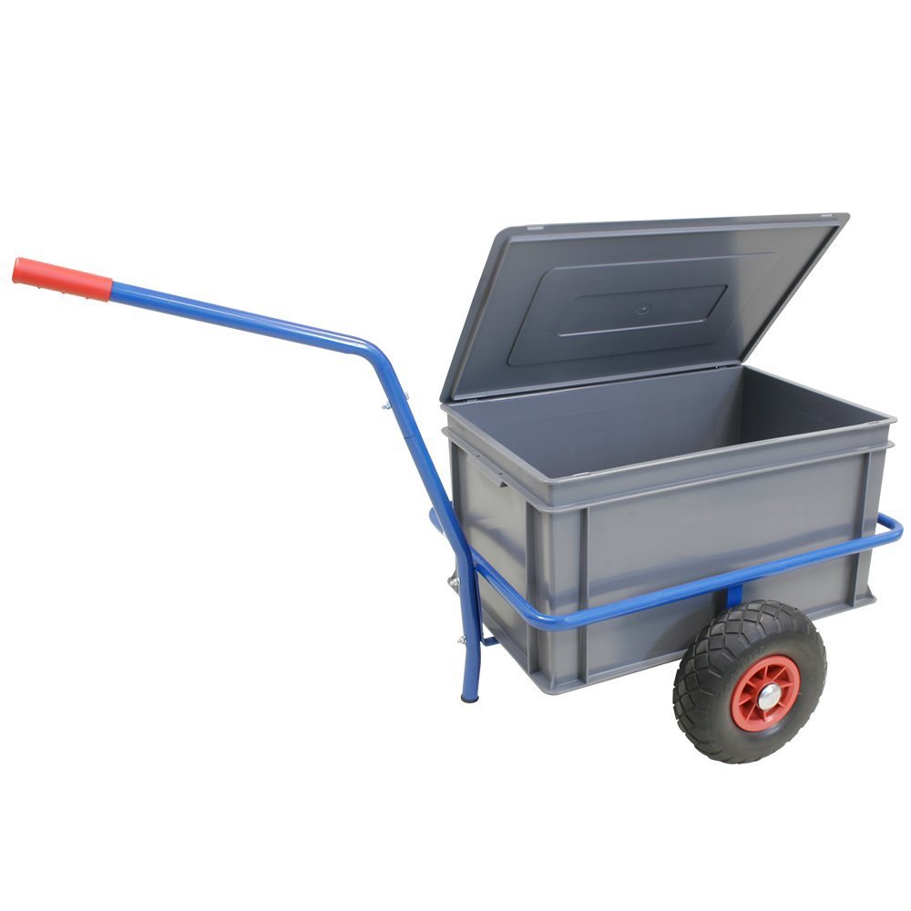 BRB Handwagen mit herausnehmbarer Kunststoffkiste 600x400x320 mm (grau), mit pannensicheren Reifen, Tragkraft 200 kg
