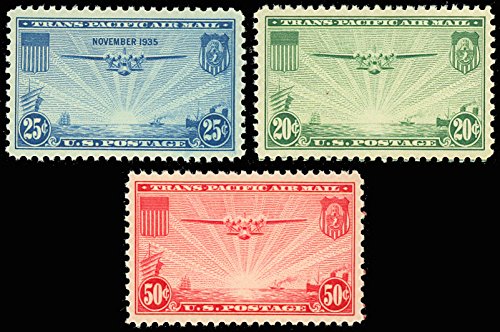 1935 China Clipper Trans-Pacific Issue Set of Three Stamps - Mint Never Hinged Scott C20-22