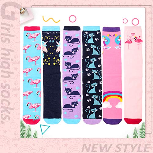 Image of MOGGEI 6 Pairs Kids Girls Knee High Socks Gift Long Crazy Silly Tall Funny Boot Cute Animal Child Fun Socks