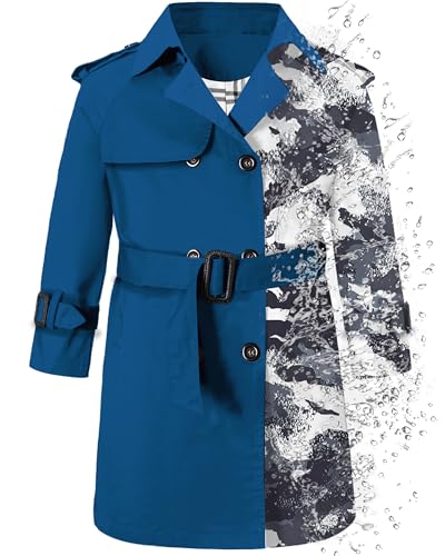Image of Betusline Boys Waterproof Trench Coat Double Breasted Classic Belted Outwear Jacket Dress Coats