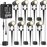HIBOITEC Low Voltage Landscape Lighting with Transformer Photocell Sensor and Timer Spotlights Kit 68FT ETL Approved Wire Dimmable Waterproof 2700K for House Yard Trees Garden Plants Outdoor 8 Packs