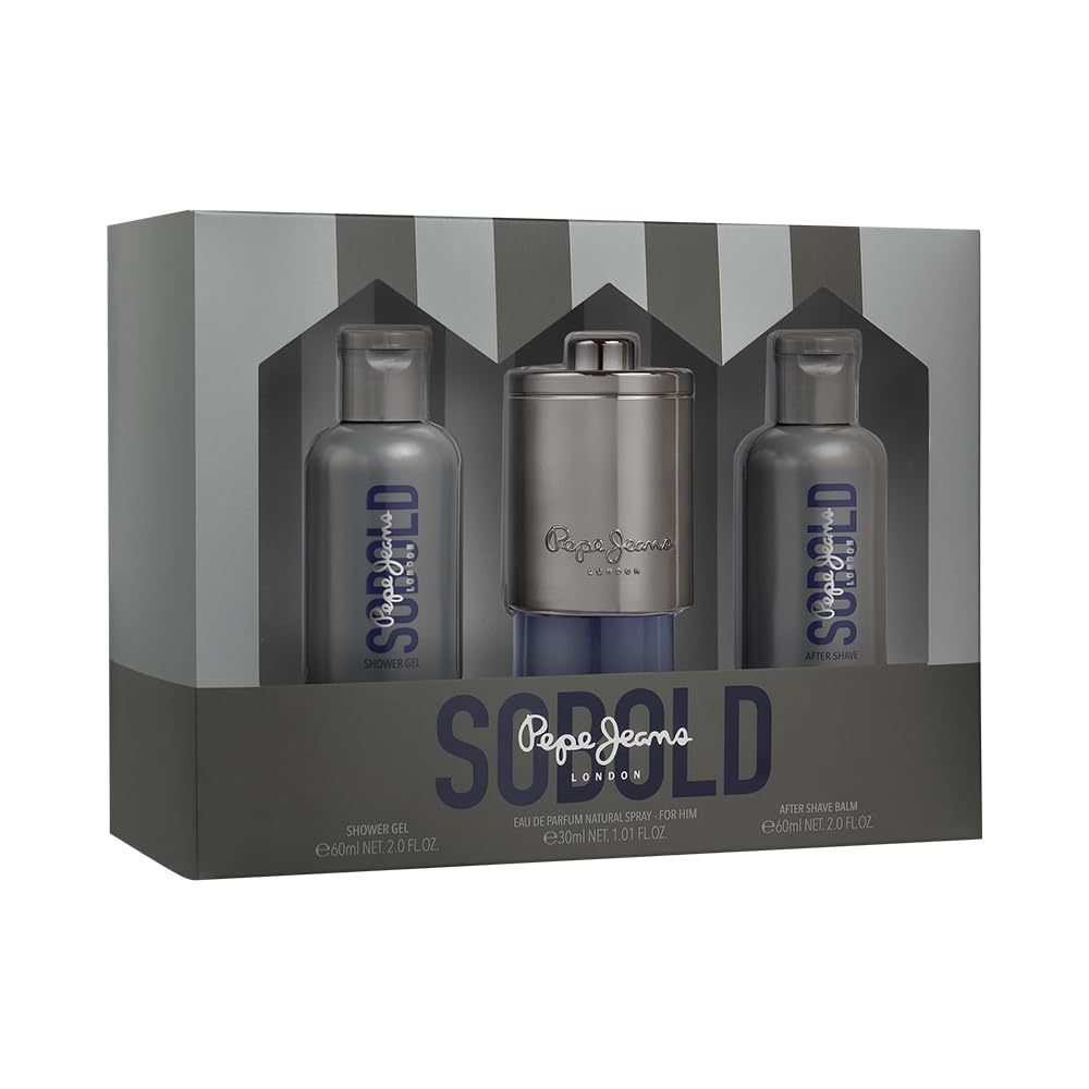 Pepe Jeans SoBold For Him Estuche Regalo Perfumes Hombre Pack de 3 Piezas Eau de Parfum 30ml, After Shave 60ml y Shower Gel 60ml Set Fragancia Amaderada y Aromática