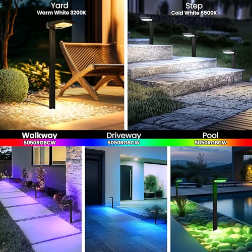AUDERWIN 6 Pack Color Changing & Sync Smart Solar Pathway Lights, Solar Lights Outdoor Waterproof, 9 Modes (Warm White/Cool White/RGB) Landscape Lighting for Driveway, Walkway, Garden, Yard, Patio by AUDERWIN - Image 3