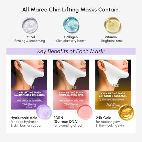 MAREE V Line Lifting Mask with 24K Gold – Deep Collagen Face Mask for Women – Jawline Shaper Mask with Retinol & Hyaluronic Acid – Neck Tightening & Firming - Double Chin Strap for Face Lift - Image 3