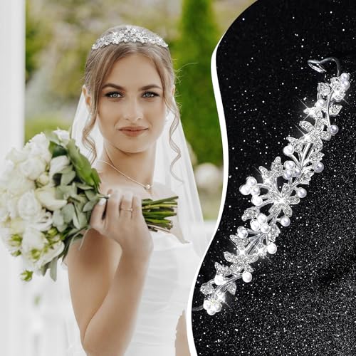 Diadem Hochzeit, Krone Kristall Tiara Abschlussball Crown Braut Stirnband Diadem Crown für Mädchen Abschlussball Geburtstag Hochzeit Party (Silber)