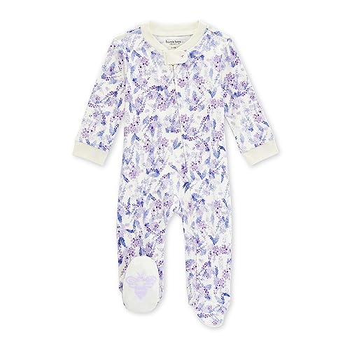 Image of Burt's Bees Baby Girls Footed One-Piece Pajamas, Sleep and Play Loose Fit, 100% Organic Cotton, Sizes NB to 6-9 Months