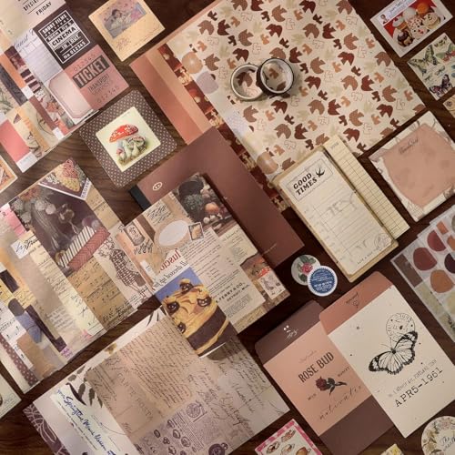 Image of GDNK 346pcs Vintage Journal Scrapbook Pack Kit for Art Journaling Bullet, Planners DIY Paper Stickers, Craft Kits Notebook, Collage Album Aesthetic Sticker (Moonlight) (Brown)