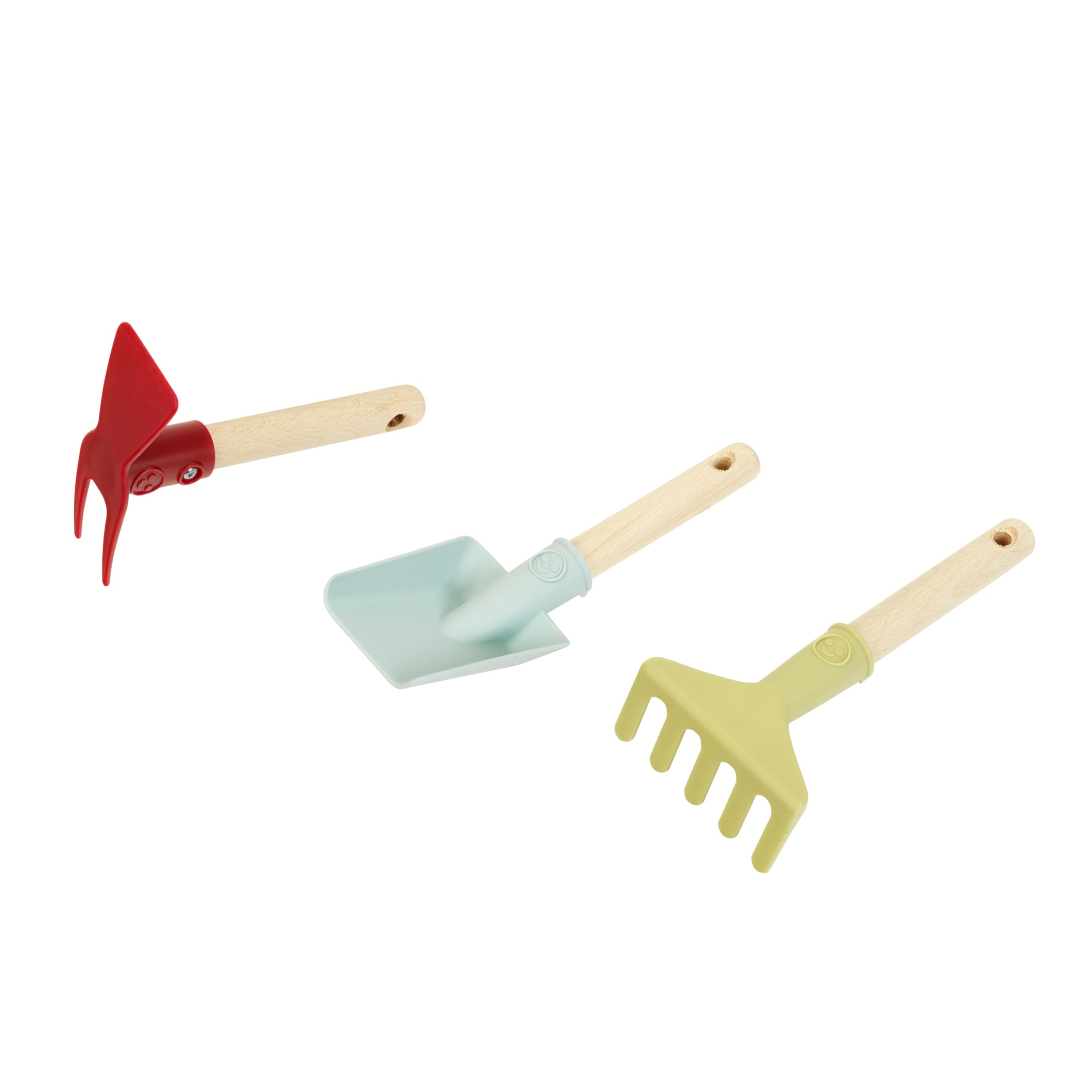 Theo Klein 7681 Garden Tools, Incl. Hand Shovel, Rake, and Double Hoe with Short Wooden Handle, Recycled Plastic, Anti-UV, Toy for Children Aged 3 Years and Over