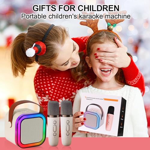 Image of Karaoke Machine for Kids, Kids Karaoke Machine Gifts for Girls and Boys Family Party, Kids Karaoke Machine for Girls with 2 Wireless Microphones, Mini Portable Bluetooth Speaker (Ivory)