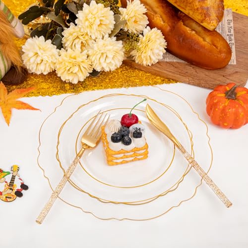 image for Liacere 150PCS Clear Gold Plastic Plates - Disposable Plastic Silverwa