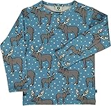 bei 30°C auf Links waschen Smafolk Langarm-Shirt blau mit Elchen Größe 122/128