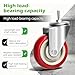 Swivel Stem Casters, Heavy Duty Double-Locking Castors with Red PU Wheels Quiet and No Marking with Metric Thread M10-1.5x25mm Heavy Load Wheels Casters Pack of 4
