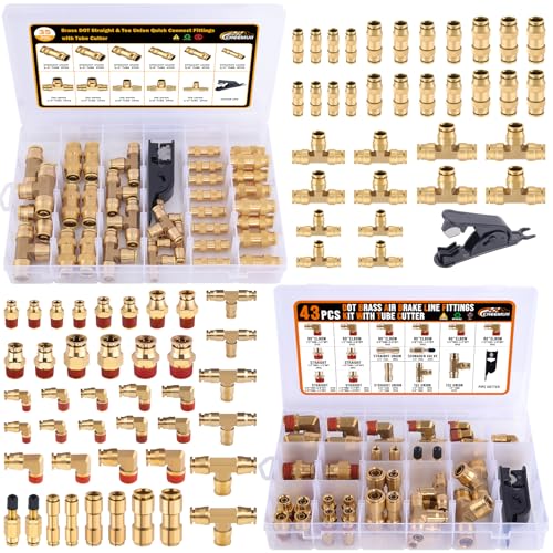 Image of CheeMuii 78 Pcs Brass DOT Air Line Fittings Kit Push Lock DOT Air Fittings 2-IN-1 43+35 Pcs Push to Connect Fittings NPT Thread & Quick Connect Air Hose Fittings Assortment