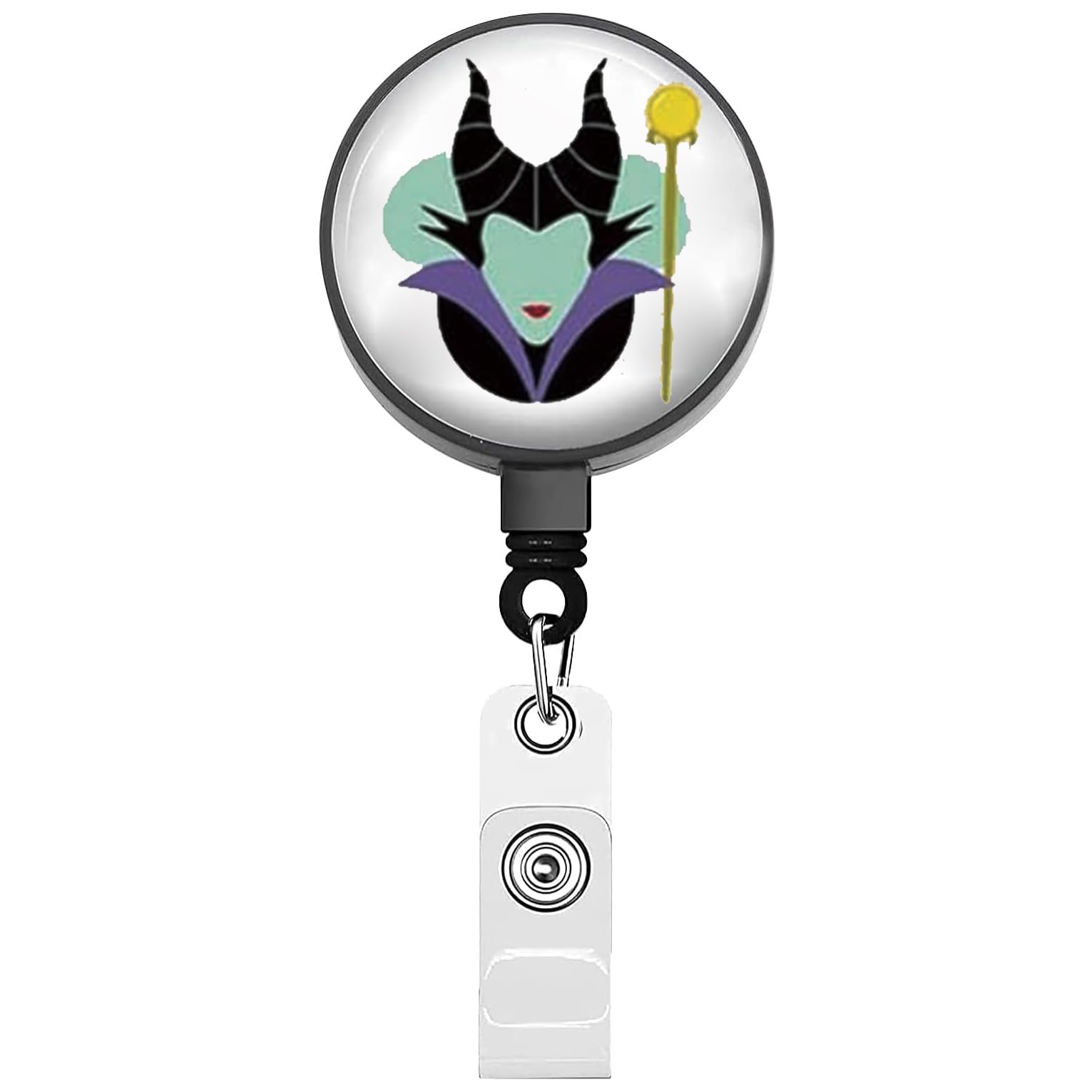 BEKECH Evil Queen Retractable Badge Holder Halloween Dress Villain Queen Badge Reel Horns Resting Witch Gift