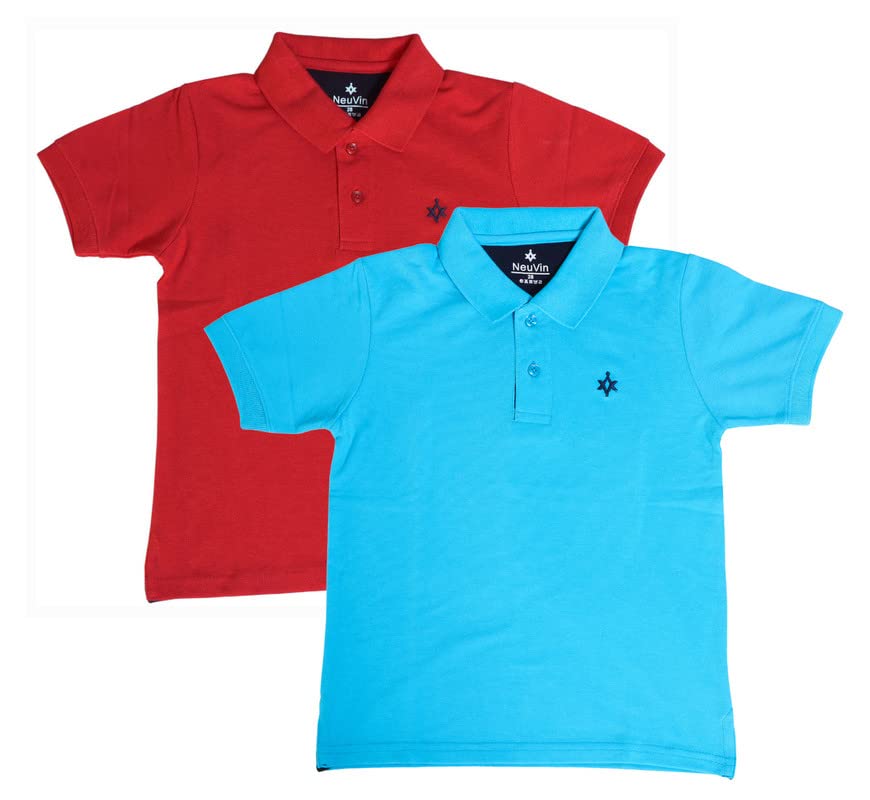 Image of Boys Cotton Matty Polo T-Shirt Combo - Pack of 2, Soft Textured Fabric, Half Sleeves, Casual Wear