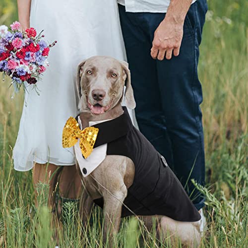 Dog Tuxedo Dog Outfit With 3Pcs Bow Tie Collar And Bandana Set, Dog Wedding Suit Costume, Dog Formal Wedding Attire Pet Party Birthday Tux For Small Medium Large Dogs Boy #TOP6