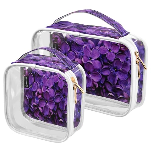 ZOEO 2 Pack Clear Makeup Bag, Purple Lilac Syringa Vulgaris Blossom Car Pouches For Organization Waterproof Travel Toiletry Bags For Women Girl