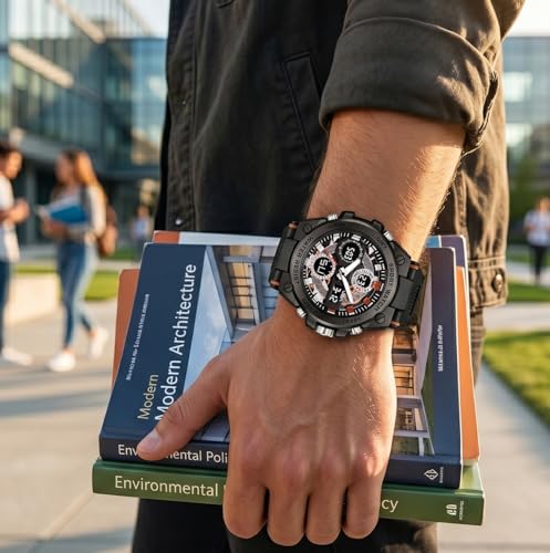 Image of V2A Stryke-TERRAX 5220 Analog-Digital Sports Watch for Men | Bold 3D Dial Design | 50M Waterproof Quartz Watch with Alarm, Stopwatch, Day-Date & Backlight | Rugged Everyday Performance