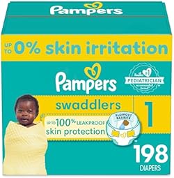 Pampers Swaddlers Diapers - Size 1, One Month Supply (198 Count), Ultra Soft Disposable Baby Diapers